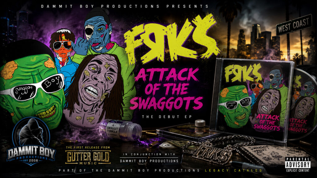 Attack of the Swaggots debut EP cover by FЯK$ released through Gutter Gold Music and Dammit Boy Productions.