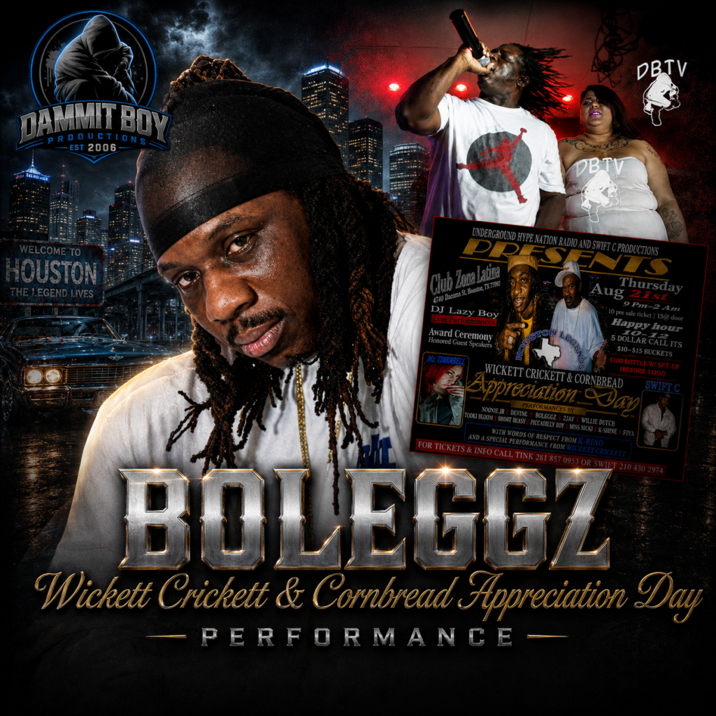 Boleggz performing live at Wickett Crickett & Cornbread Appreciation Day at Club Zona Latina in Houston, Texas on August 21, 2014.