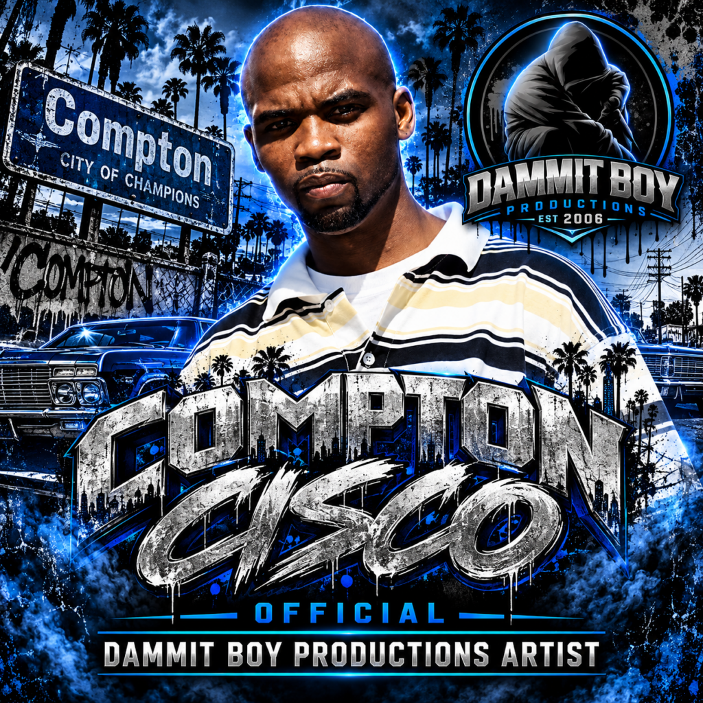 Compton Cisco official Dammit Boy Productions artist artwork featuring the Compton, California hip-hop artist and DBP co-founder.