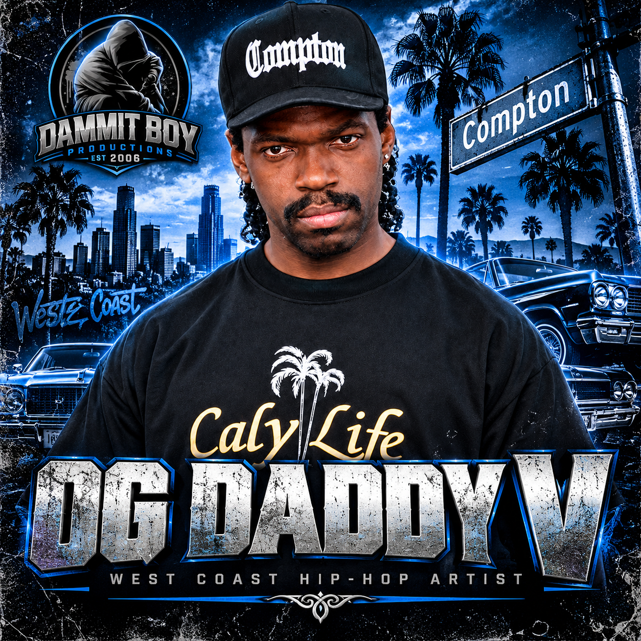 OG Daddy V, Compton West Coast hip-hop artist, featured in official Dammit Boy Productions artist artwork.